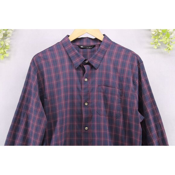 Travis Mathew Mens Long Sleeve Button Down Purple Blue Plaid Shirt Stretch Sz XL - Picture 3 of 9